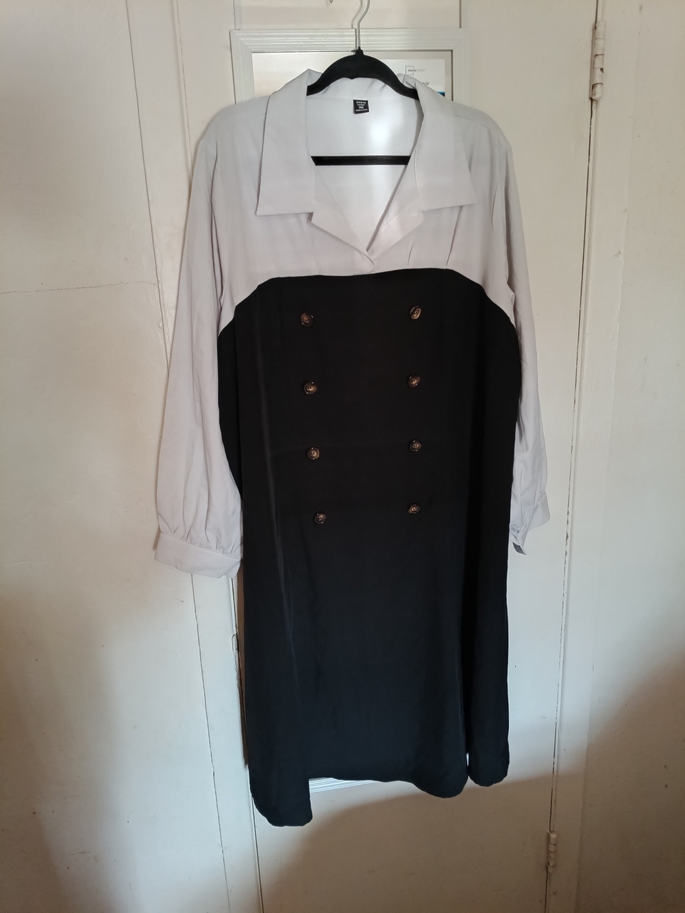 SHEIN Black and White Long Sleeve Two-Tone Button-Front Dress